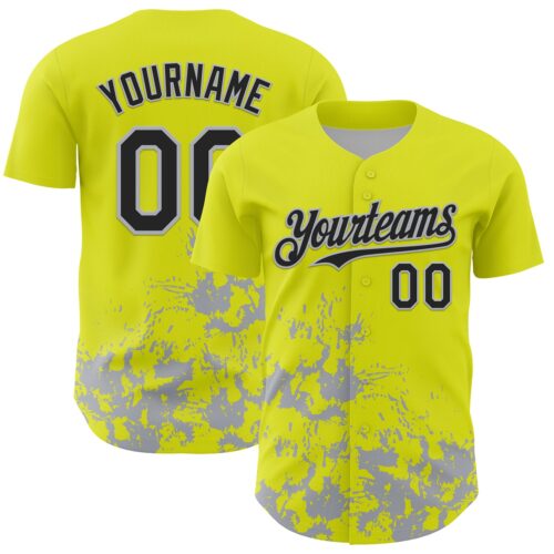 3DPattern13123 Custom Neon Yellow Black-Gray Splatter Authentic Baseball Jersey