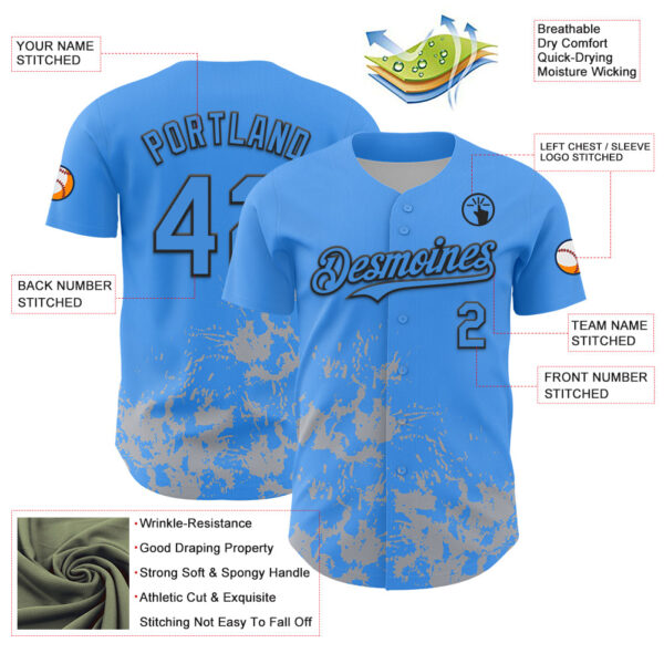 Custom Powder Blue Black-Gray Splatter Authentic Baseball Jersey