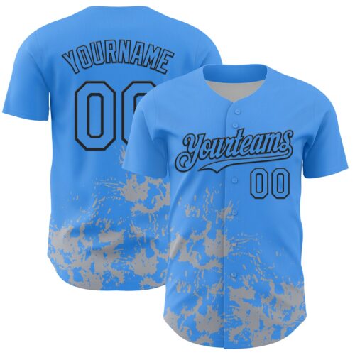 3DPattern13124 Custom Powder Blue Black-Gray Splatter Authentic Baseball Jersey