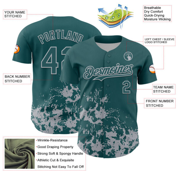 Custom Midnight Green Gray Splatter Authentic Baseball Jersey