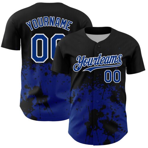 3DPattern13130 Custom Black Royal-White Abstract Splatter Grunge Authentic Baseball Jersey