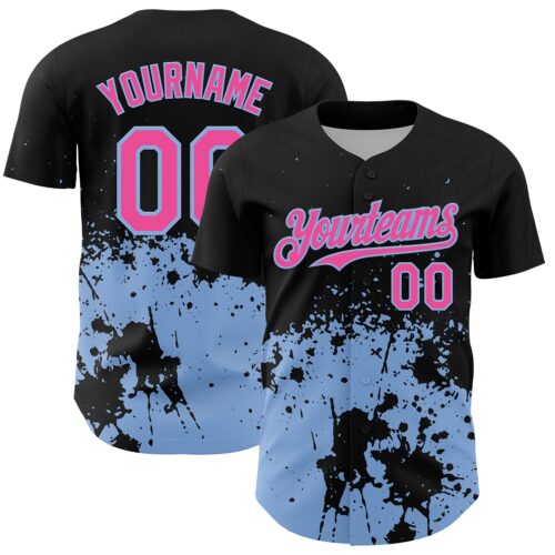 3DPattern13132 Custom Black Pink-Light Blue Abstract Splatter Grunge Authentic Baseball Jersey