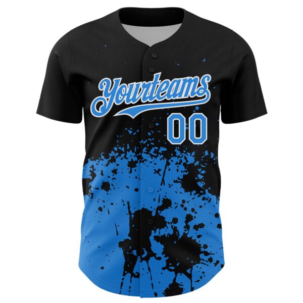 Custom Black Powder Blue-White Abstract Splatter Grunge Authentic Baseball Jersey