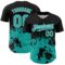 Custom Black Aqua-White Abstract Splatter Grunge Authentic Baseball Jersey