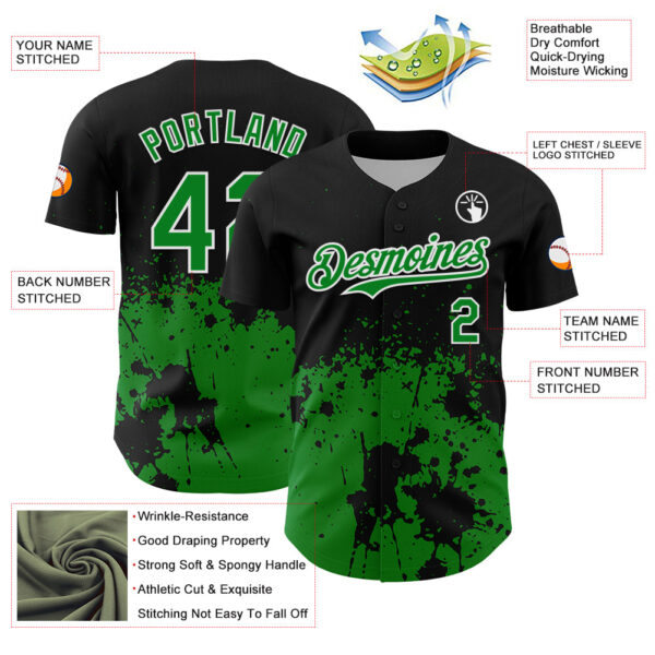 Custom Black Grass Green-White Abstract Splatter Grunge Authentic Baseball Jersey