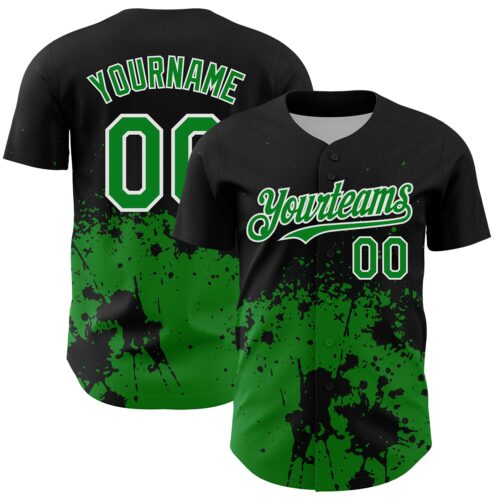 3DPattern13136 Custom Black Grass Green-White Abstract Splatter Grunge Authentic Baseball Jersey