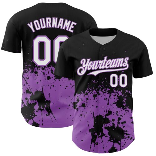 3DPattern13137 Custom Black White-Medium Purple Abstract Splatter Grunge Authentic Baseball Jersey