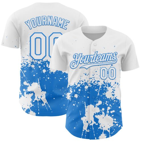3DPattern13147 Custom White Powder Blue Abstract Splatter Grunge Authentic Baseball Jersey