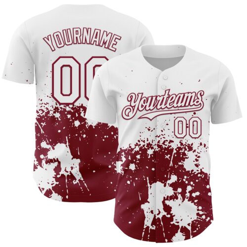 3DPattern13148 Custom White Crimson Abstract Splatter Grunge Authentic Baseball Jersey