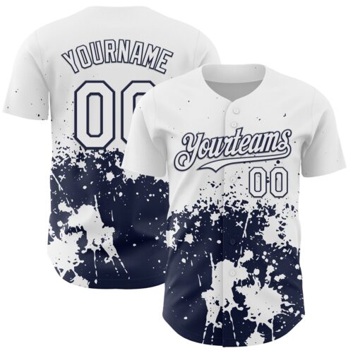 3DPattern13149 Custom White Navy Abstract Splatter Grunge Authentic Baseball Jersey
