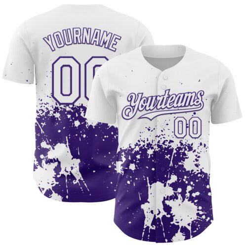 3DPattern13150 Custom White Purple Abstract Splatter Grunge Authentic Baseball Jersey
