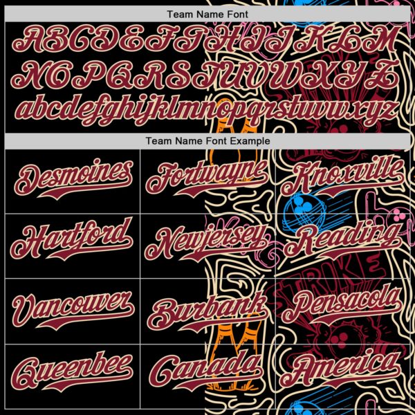 Custom Black Crimson-Cream Bowling Doodle Split Authentic Baseball Jersey