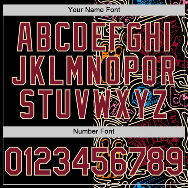 Custom Black Crimson-Cream Bowling Doodle Split Authentic Baseball Jersey