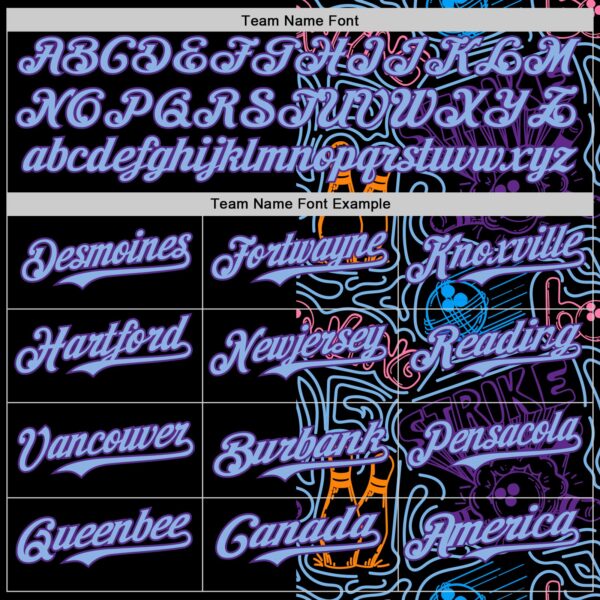 Custom Black Light Blue-Purple Bowling Doodle Split Authentic Baseball Jersey