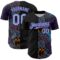 Custom Black Light Blue-Purple Bowling Doodle Split Authentic Baseball Jersey
