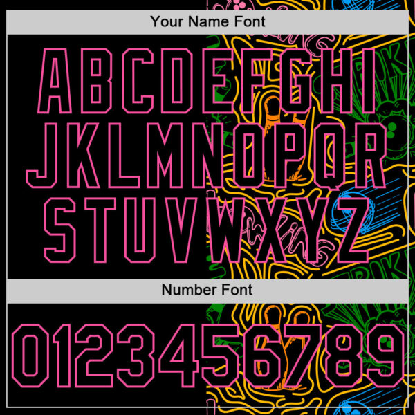 Custom Black Pink Grass Green-Gold Bowling Doodle Split Authentic Baseball Jersey