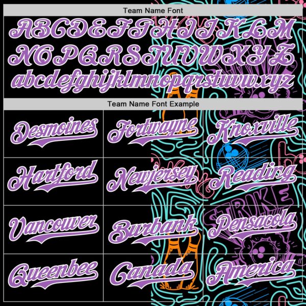 Custom Black Medium Purple White-Ice Blue Bowling Doodle Split Authentic Baseball Jersey