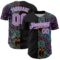 Custom Black Medium Purple White-Ice Blue Bowling Doodle Split Authentic Baseball Jersey