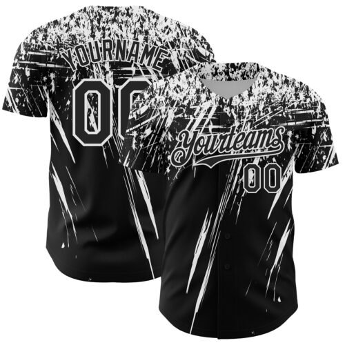 3DPattern13416 Custom Black White Distressed Scratch Brush Stroke Authentic Baseball Jersey