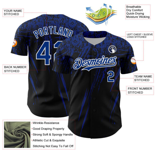 Custom Black Royal-White Distressed Scratch Brush Stroke Authentic Baseball Jersey