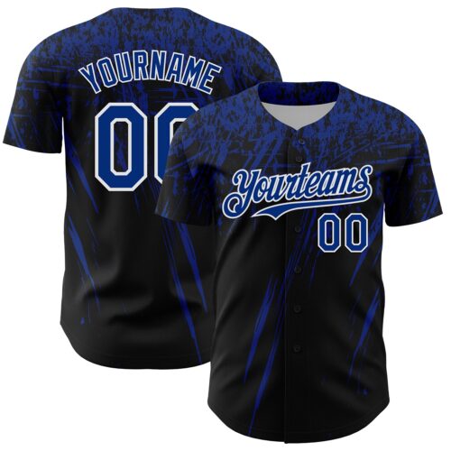 3DPattern13417 Custom Black Royal-White Distressed Scratch Brush Stroke Authentic Baseball Jersey