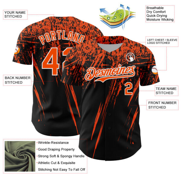 Custom Black Orange-White Distressed Scratch Brush Stroke Authentic Baseball Jersey