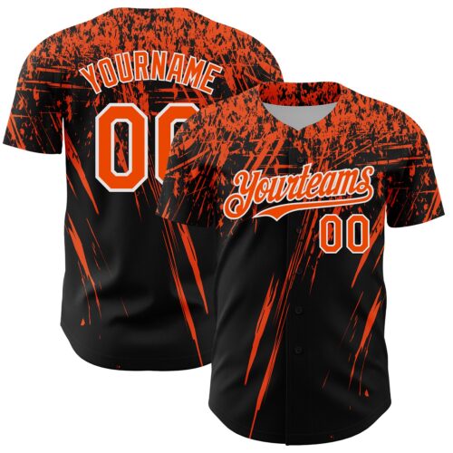 3DPattern13418 Custom Black Orange-White Distressed Scratch Brush Stroke Authentic Baseball Jersey