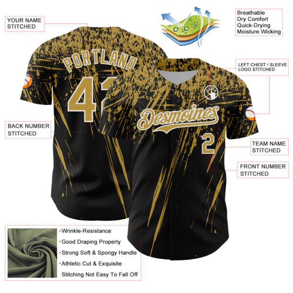 Custom Black Old Gold-White Distressed Scratch Brush Stroke Authentic Baseball Jersey