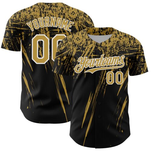 3DPattern13421 Custom Black Old Gold-White Distressed Scratch Brush Stroke Authentic Baseball Jersey