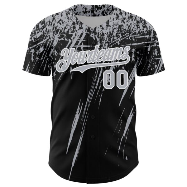 Custom Black Gray-White Distressed Scratch Brush Stroke Authentic Baseball Jersey