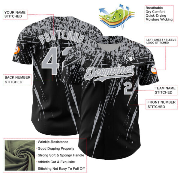Custom Black Gray-White Distressed Scratch Brush Stroke Authentic Baseball Jersey