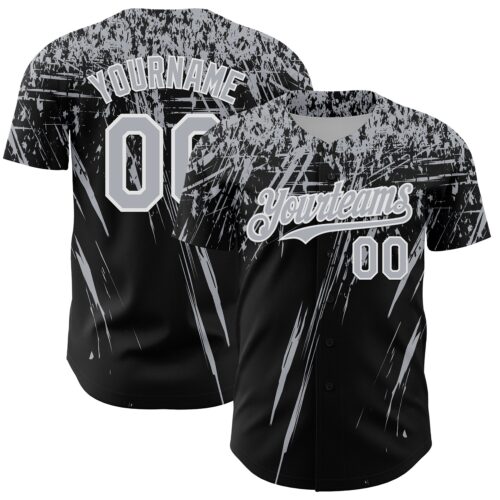 3DPattern13422 Custom Black Gray-White Distressed Scratch Brush Stroke Authentic Baseball Jersey