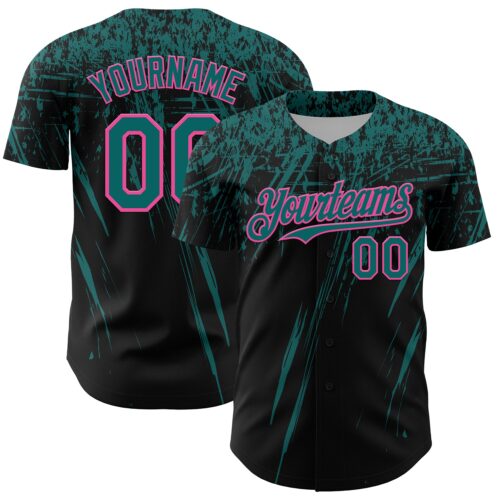 3DPattern13427 Custom Black Teal-Pink Distressed Scratch Brush Stroke Authentic Baseball Jersey