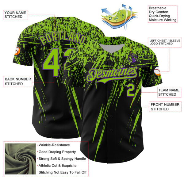 Custom Black Neon Green-Purple Distressed Scratch Brush Stroke Authentic Baseball Jersey