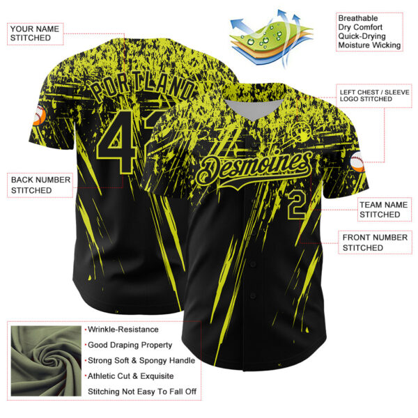 Custom Black Neon Yellow Distressed Scratch Brush Stroke Authentic Baseball Jersey