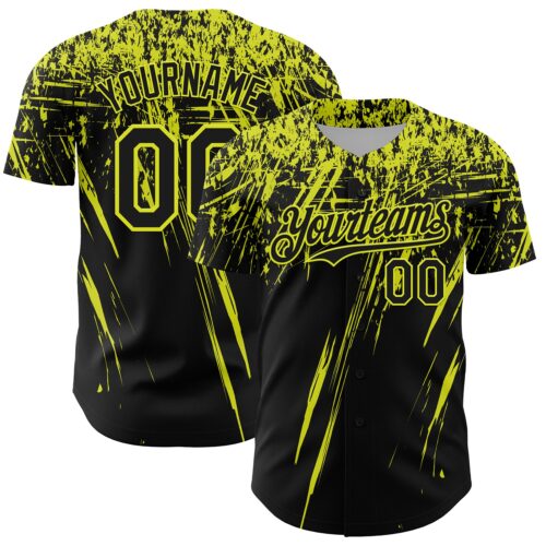3DPattern13432 Custom Black Neon Yellow Distressed Scratch Brush Stroke Authentic Baseball Jersey