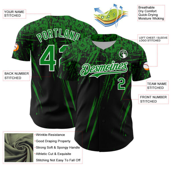 Custom Black Grass Green-White Distressed Scratch Brush Stroke Authentic Baseball Jersey