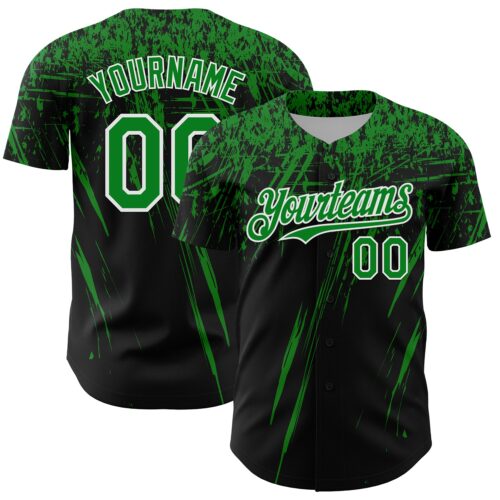 3DPattern13433 Custom Black Grass Green-White Distressed Scratch Brush Stroke Authentic Baseball Jersey