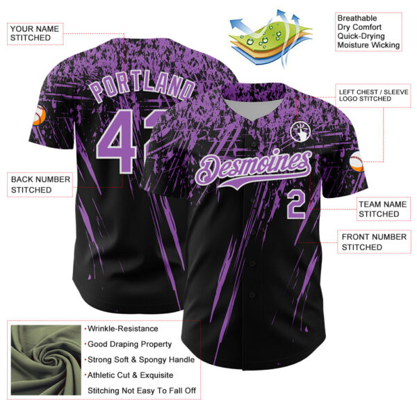 Custom Black Medium Purple-White Distressed Scratch Brush Stroke Authentic Baseball Jersey
