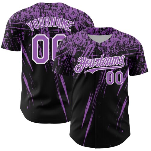 3DPattern13435 Custom Black Medium Purple-White Distressed Scratch Brush Stroke Authentic Baseball Jersey