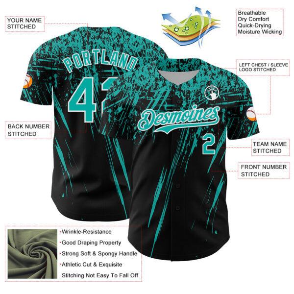 Custom Black Aqua-White Distressed Scratch Brush Stroke Authentic Baseball Jersey