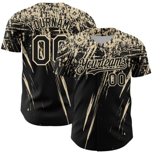3DPattern13438 Custom Black Cream Distressed Scratch Brush Stroke Authentic Baseball Jersey