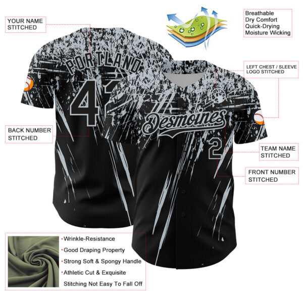 Custom Black Silver Distressed Scratch Brush Stroke Authentic Baseball Jersey