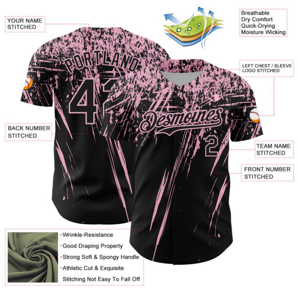 Custom Black Light Pink Distressed Scratch Brush Stroke Authentic Baseball Jersey