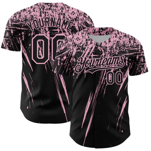 3DPattern13440 Custom Black Light Pink Distressed Scratch Brush Stroke Authentic Baseball Jersey
