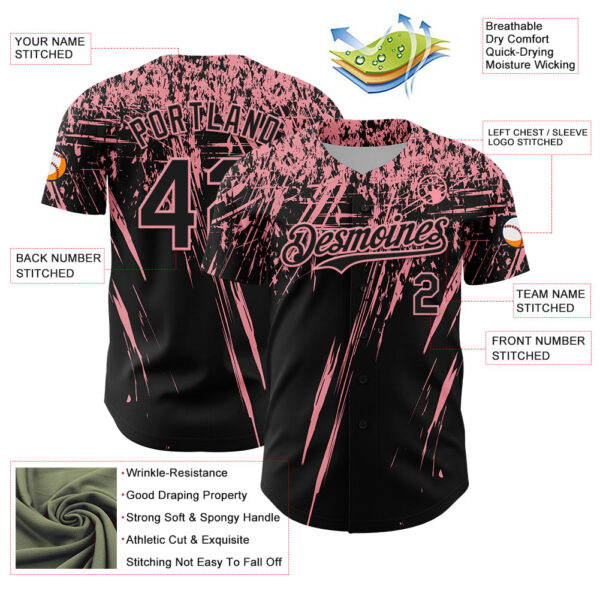 Custom Black Medium Pink Distressed Scratch Brush Stroke Authentic Baseball Jersey