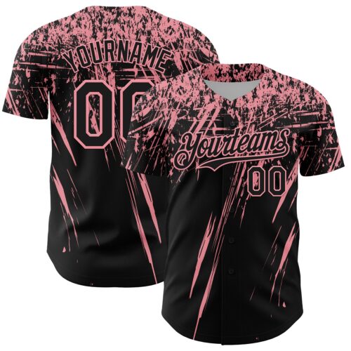 3DPattern13441 Custom Black Medium Pink Distressed Scratch Brush Stroke Authentic Baseball Jersey