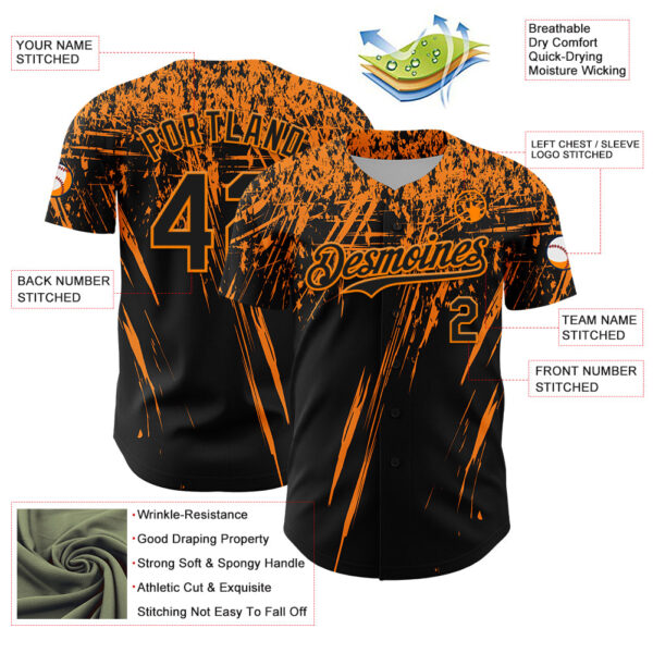 Custom Black Bay Orange Distressed Scratch Brush Stroke Authentic Baseball Jersey