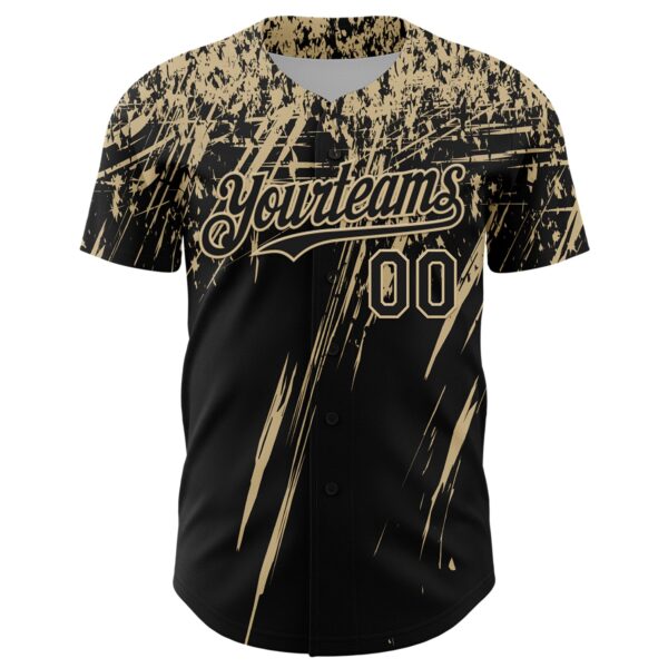Custom Black Vegas Gold Distressed Scratch Brush Stroke Authentic Baseball Jersey