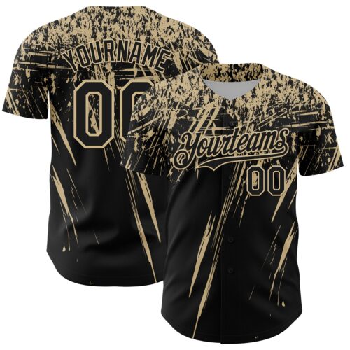 3DPattern13443 Custom Black Vegas Gold Distressed Scratch Brush Stroke Authentic Baseball Jersey